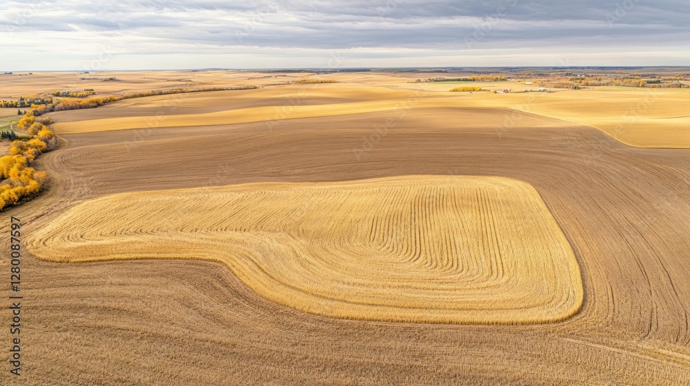 Naklejka premium Aerial View of Autumnal Farmland in Canada