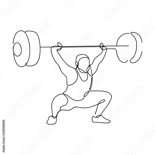 Weightlifter SingleLine Drawing Strength, Power, Fitness, Exercise, Gym