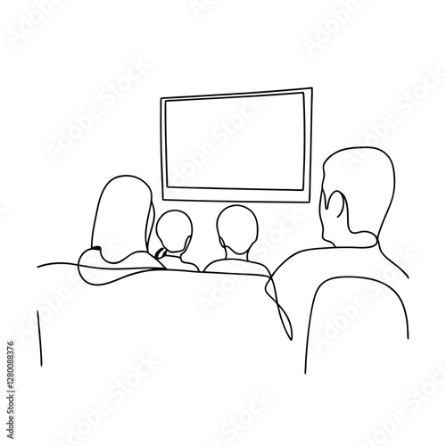Family Movie Night OneLine Drawing of Home Entertainment