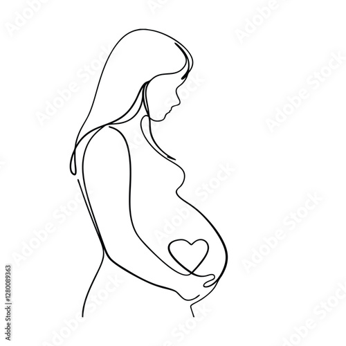 Pregnant Woman Silhouette, OneLine Drawing, Motherhood, Heart, Baby, Pregnancy, Expectant, Life, Gro