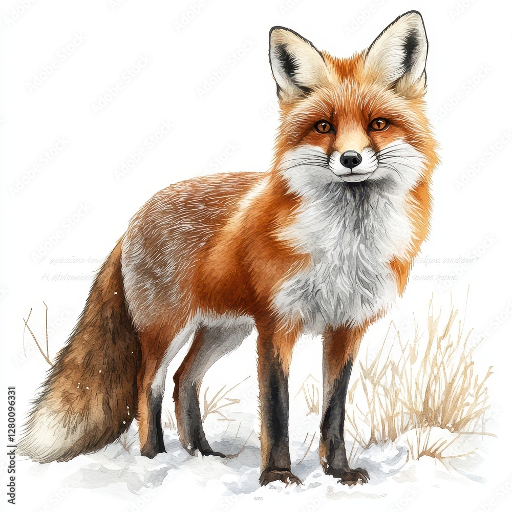 Fototapeta premium Detailed Red Fox Portrait In Snowy Terrain