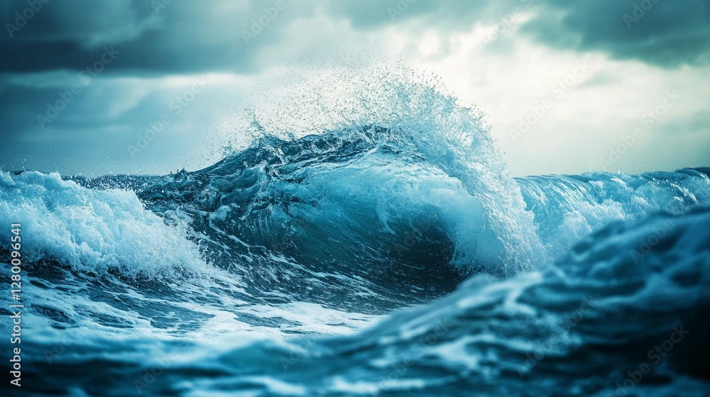 Dramatic ocean wave crashing towards the shore offering powerful imagery for environment protection Dramatic ocean wave crashing towards the shore offering powerful imagery for environment protection