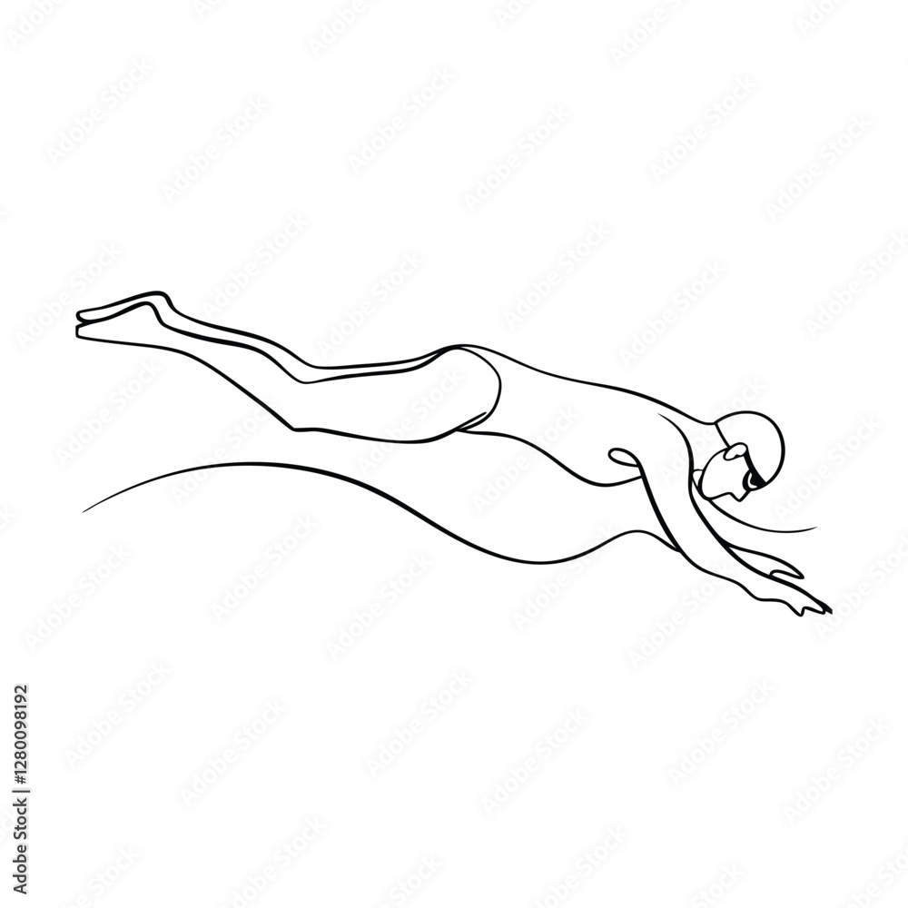 Fototapeta premium Swimmers streamlined freestyle stroke, aquatic competition, dynamic line art