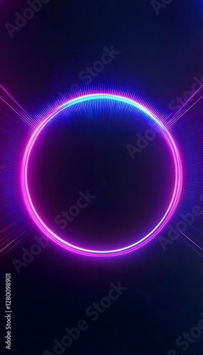 Glowing circle graphic with neon and radial energy elements