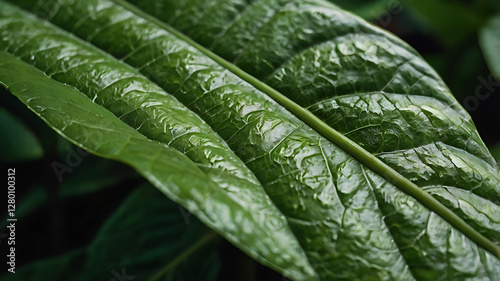 Close-up view, Texture of side curve green leaf, Smooth color tone.
