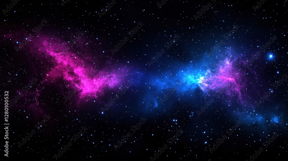 Naklejka premium Stunning Cosmic Nebula with Vibrant Colors of Pink and Blue in the Depths of Space Capturing the Beauty of the Universe in Astronomical Visuals
