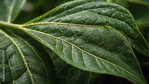 Close-up view, Texture of side curve green leaf, Smooth color tone.
