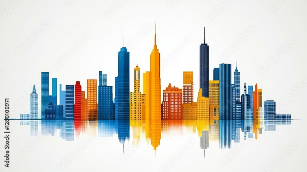 Fototapeta premium Vibrant Urban Skyline Vector Illustration Reflective Cityscape Design for Modern Architectural and Business Presentations