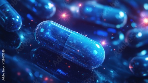 Glowing blue capsules filled with a cosmic substance