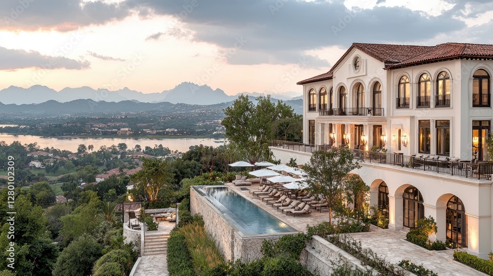 Fototapeta premium Luxury Resort with Pool and Mountain View