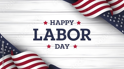 Labor Day Vector Design with Bold Text, American Flag, and Wooden Background