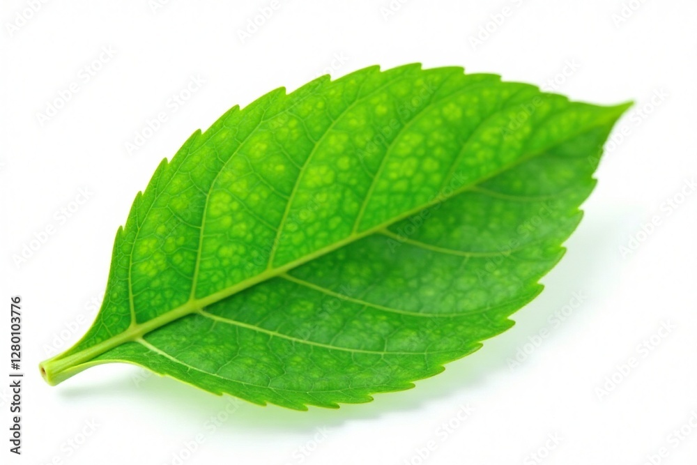 delicate green hydrangea leaf on isolated white background, clean, texture, focus delicate green hydrangea leaf on isolated white background, clean, texture, focus