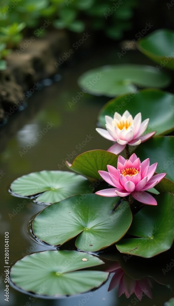 Mud-covered plants and water lilies on a still pond surface, lily pad, still life, mud Mud-covered plants and water lilies on a still pond surface, lily pad, still life, mud