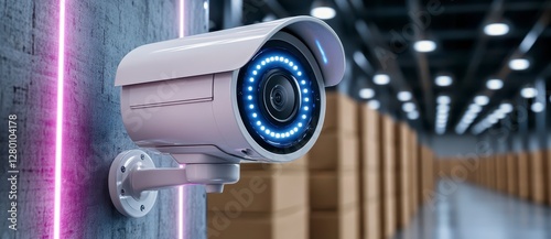Obraz na płótnie White Security Camera in Warehouse Setting w salonie