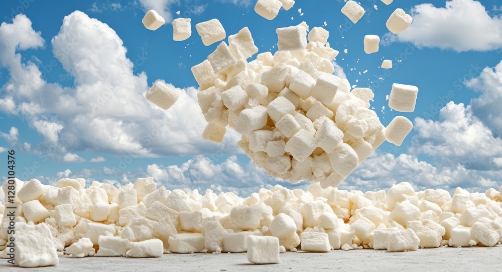 White Sugar Cubes Falling Against A Blue Sky
