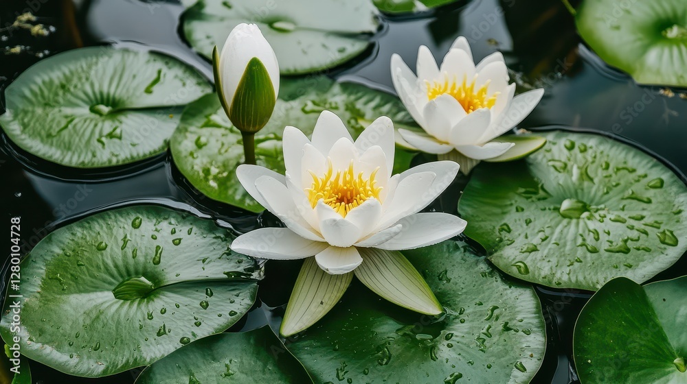 White Water Lilies On A Dark Pond
