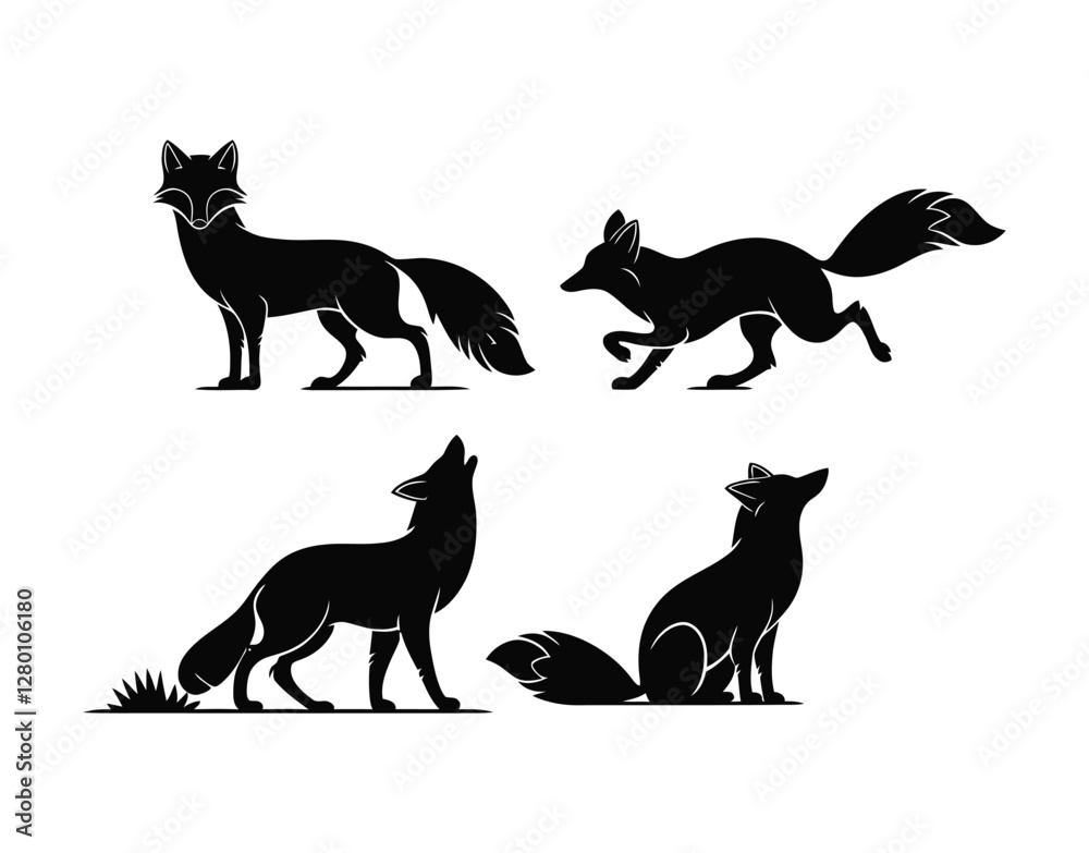 Fototapeta premium Arctic Fox Silhouette Collection on White Background