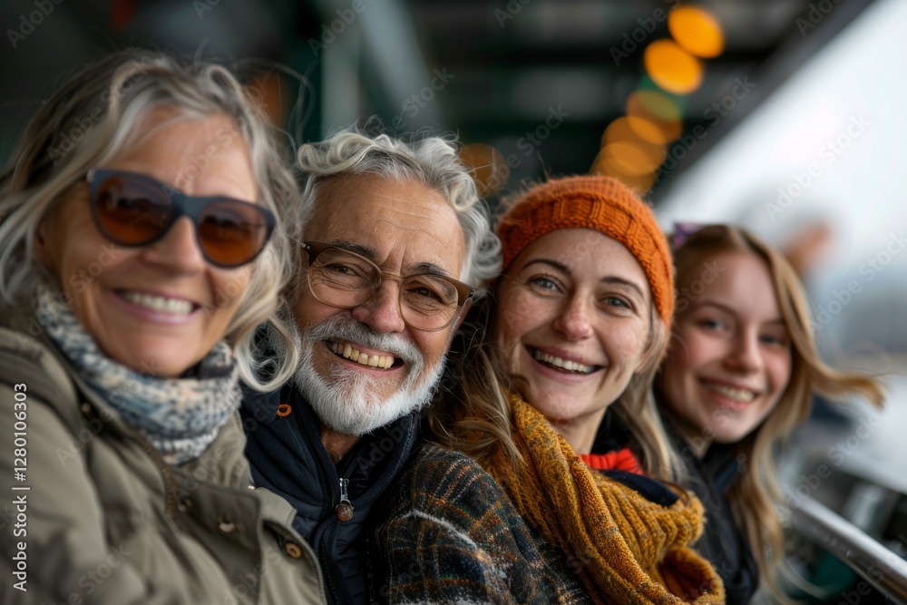 Portrait of a happy senior couple with their family in the city. Portrait of a happy senior couple with their family in the city.