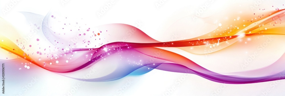 Abstract colorful waves with sparkling particles on white background. Abstract colorful waves with sparkling particles on white background.