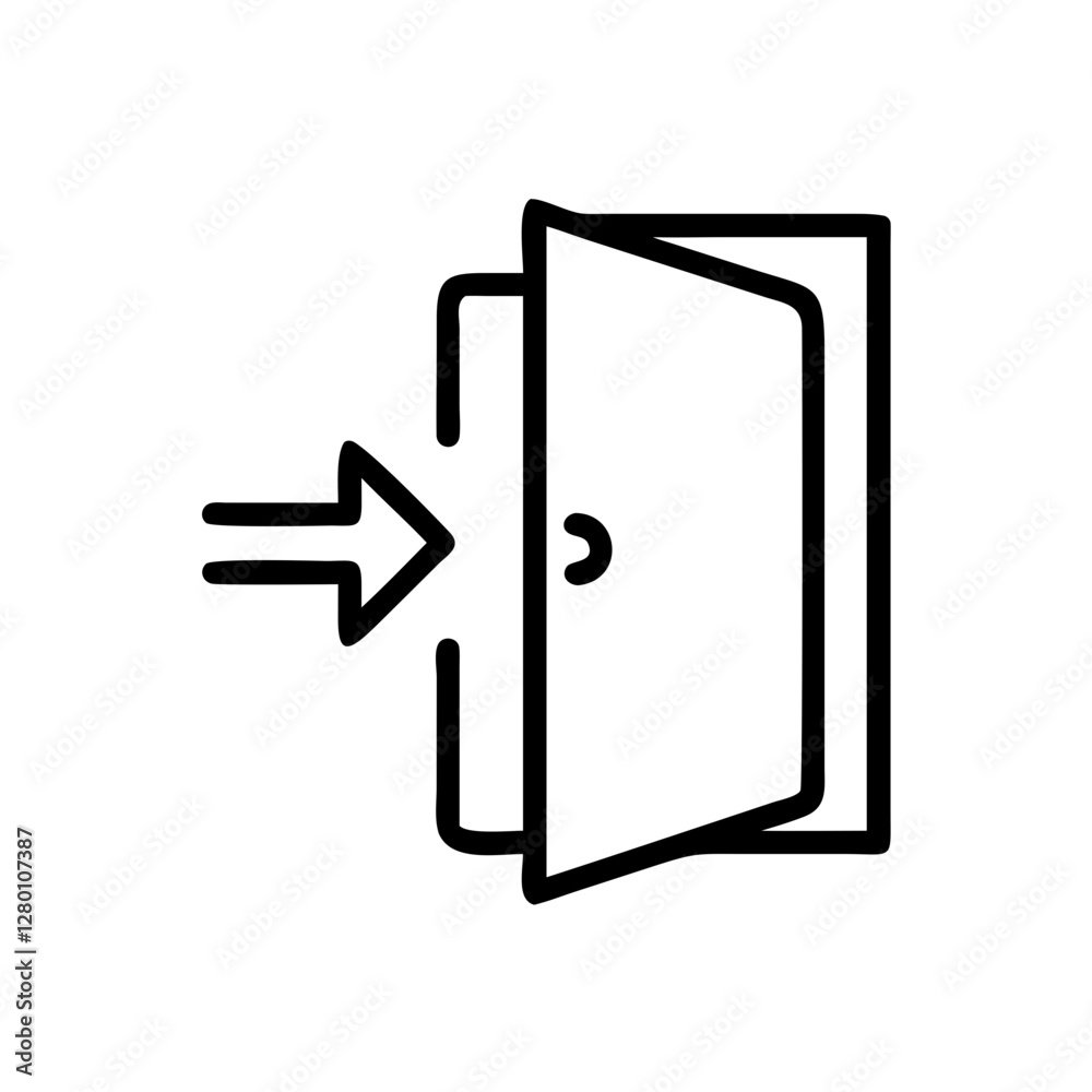 Login entry icon with open door in minimalistic black outline style Login entry icon with open door in minimalistic black outline style