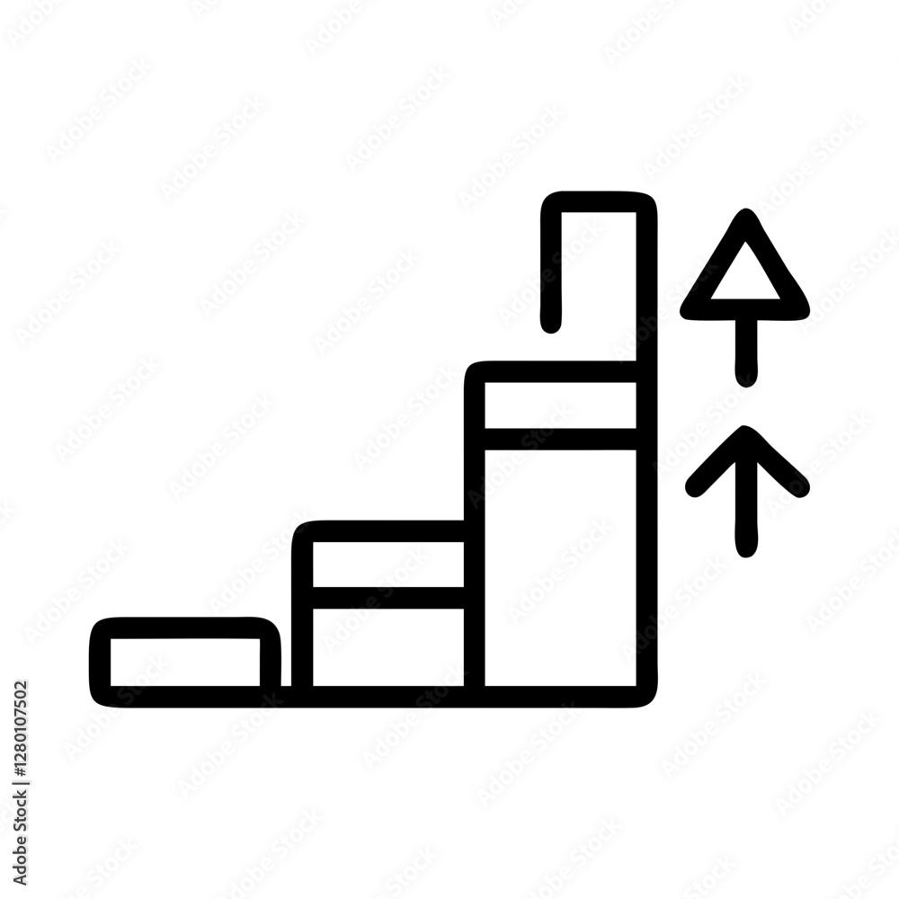 Level progress bar icon with arrow in minimalistic black outline style Level progress bar icon with arrow in minimalistic black outline style