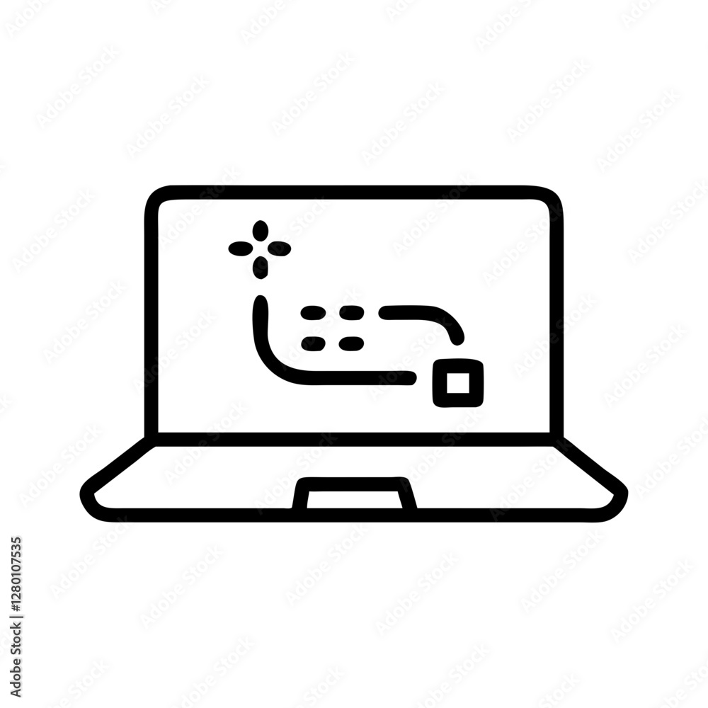 Game strategy icon on laptop screen in minimalistic black outline style Game strategy icon on laptop screen in minimalistic black outline style