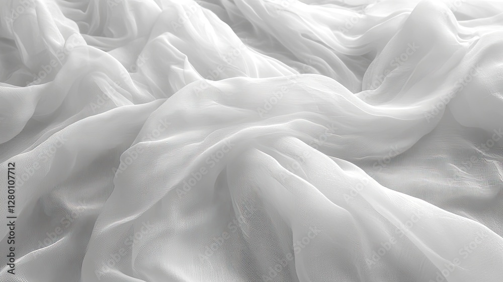 White fabric drapes, soft folds, textured background, design element White fabric drapes, soft folds, textured background, design element