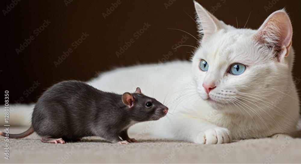 White Cat and Rat Sitting Together – An Unlikely Animal Friendship White Cat and Rat Sitting Together – An Unlikely Animal Friendship