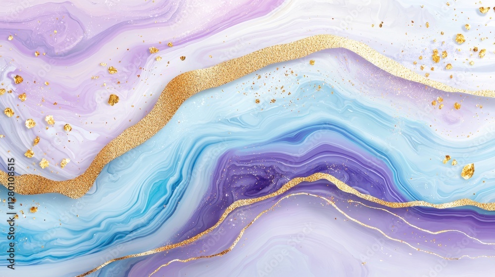 Elegant Abstract Art with Swirls of Lavender, Blue, and Gold Highlights on a Soft White Background Creating a Luxurious Atmosphere and Aesthetic Appeal Elegant Abstract Art with Swirls of Lavender, Blue, and Gold Highlights on a Soft White Background Creating a Luxurious Atmosphere and Aesthetic Appeal