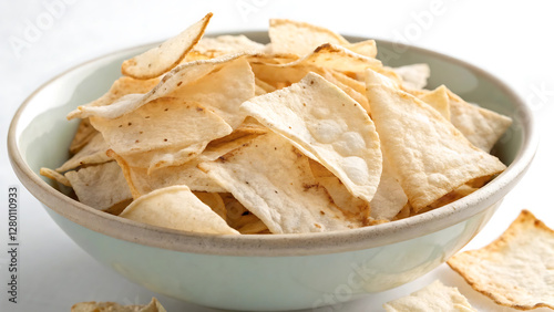 Crispy lavash chips in bowl for snack time enjoyment. photo