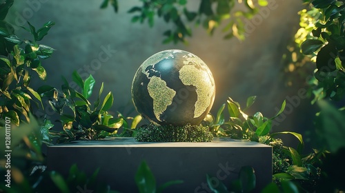 Vibrant earth nestled in lush flowers, showcasing nature's beauty and harmony during a serene sunlight glow 
