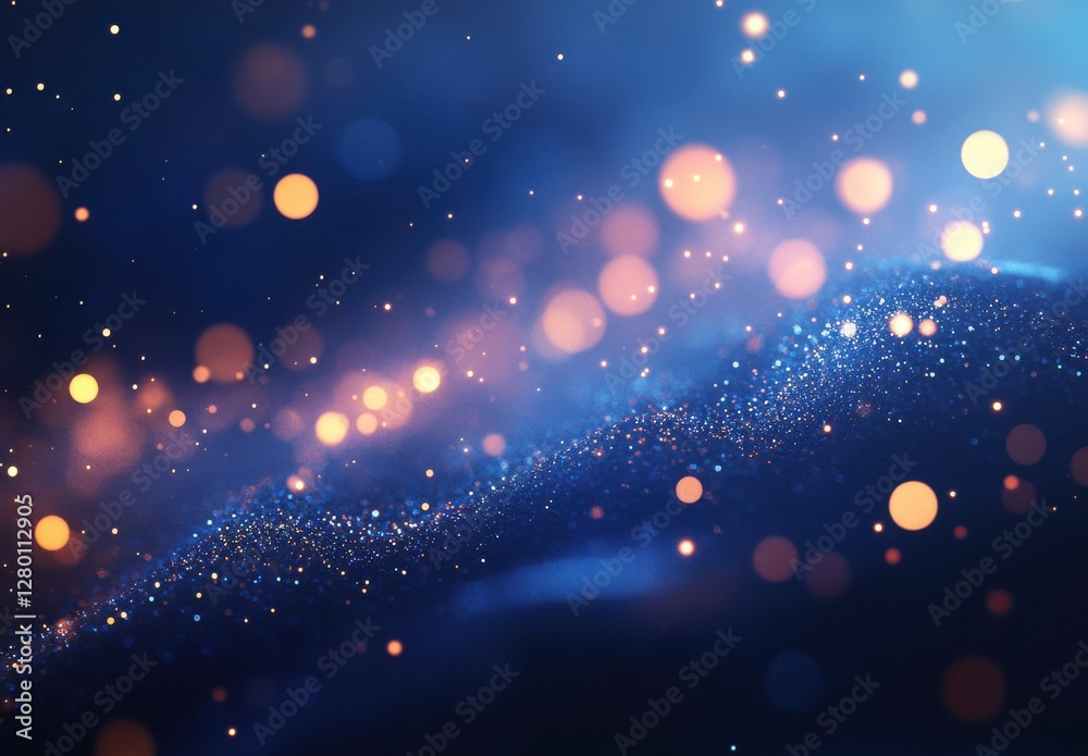 Abstract background with luminous particles and sparkling lights in blue and gold tones creating a magical atmosphere for artistic designs Abstract background with luminous particles and sparkling lights in blue and gold tones creating a magical atmosphere for artistic designs