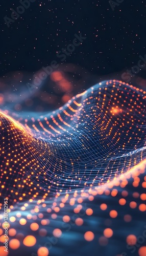 A digital abstract illustration of glowing orange and blue lines