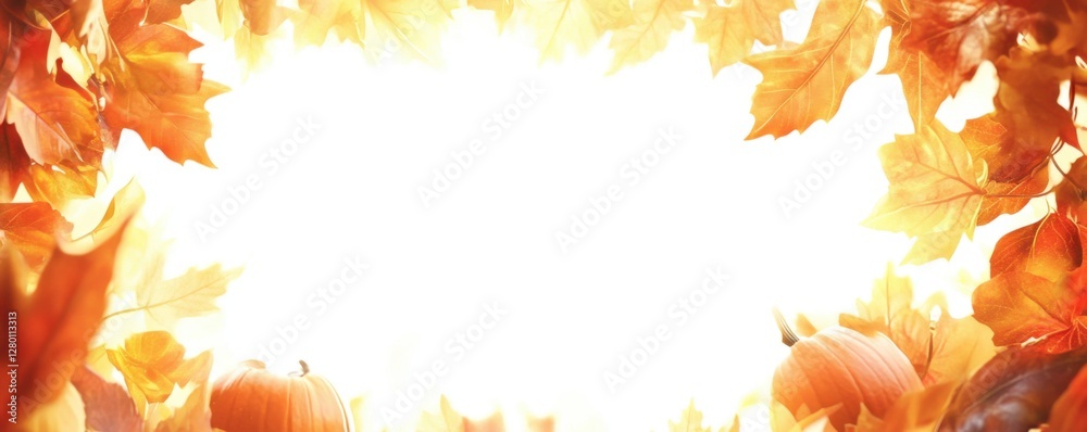 Autumnal Frame: Pumpkins and Maple Leaves