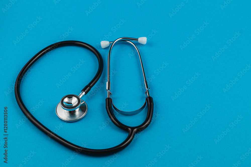 Stethoscope on blue background symbolizes medical awareness and care efforts