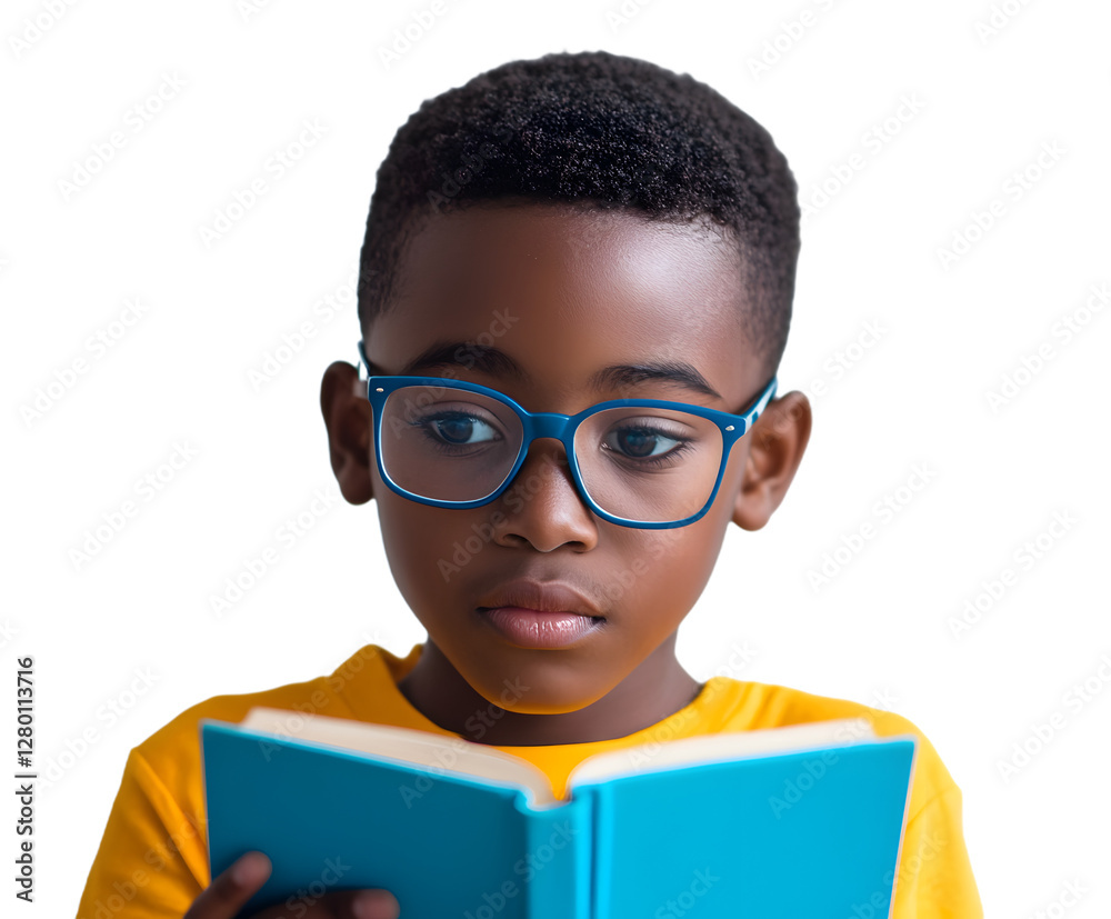 Young boy reading a book isolated on a white background Young boy reading a book isolated on a white background