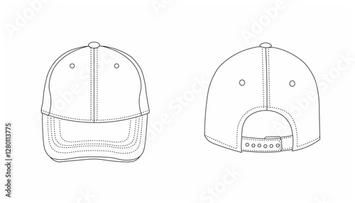 Baseball Cap Technical Sketch with front and back views