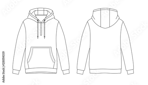Hoodie Fashion Technical Sketch