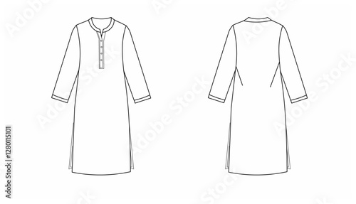 Tunic Dress Design Sketch front and back views
