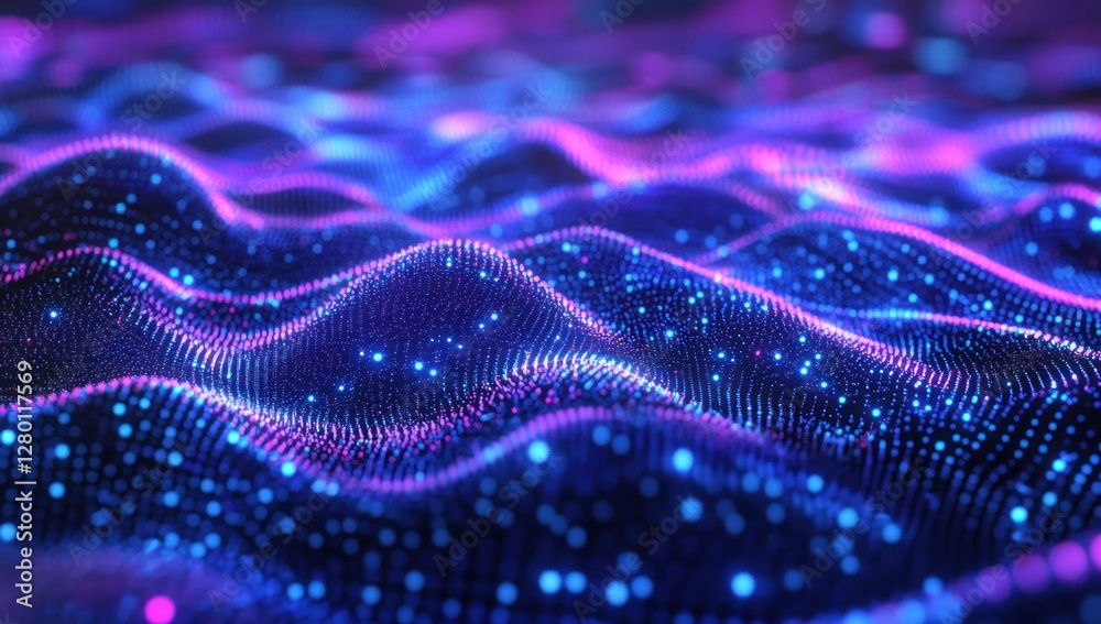 Abstract Digital Waves: Neon Blue and Purple Particle Flow Abstract Digital Waves: Neon Blue and Purple Particle Flow