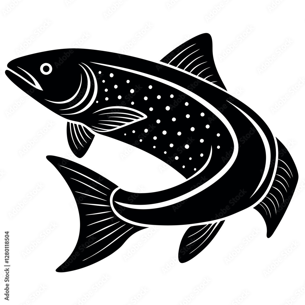 Fototapeta premium single-line-trout-silhouette-drawn-in-one-continuo.eps