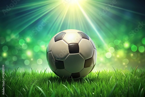 Close-up 3D Render of Soccer Ball on Lush Green Grass Field - Perfect for Sports or Advertisement Background