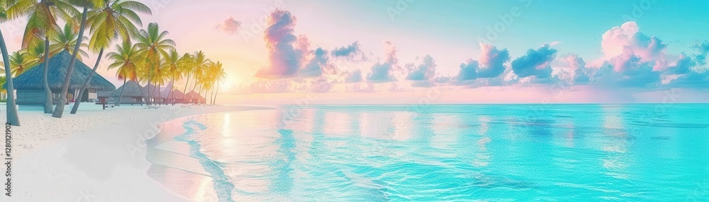 A serene beach scene at sunset, featuring clear water, soft sand, and palm trees, creating a peaceful tropical atmosphere. A serene beach scene at sunset, featuring clear water, soft sand, and palm trees, creating a peaceful tropical atmosphere.