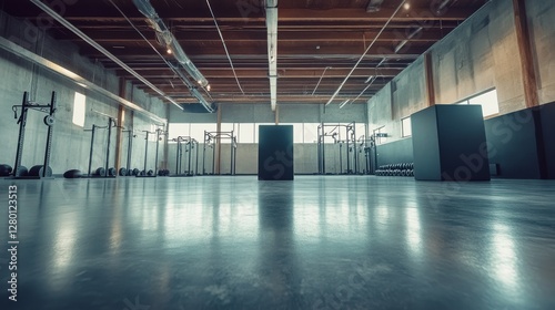 HIIT workout with box jumps and kettlebell swings in an open gym. Featuring strength and agility