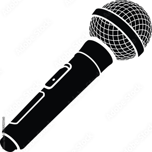 Black Microphone Silhouette, Vector Audio Clipart Illustration