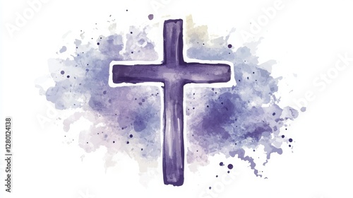 Ash Wednesday watercolor illustration featuring a crucifix made of ashes, symbolizing the start of Lent in Christian tradition. A religious reflection of fasting, prayer, and spiritual observance.
