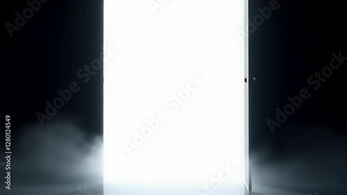 Mysterious white light doorway with dark mist and shadow contrast