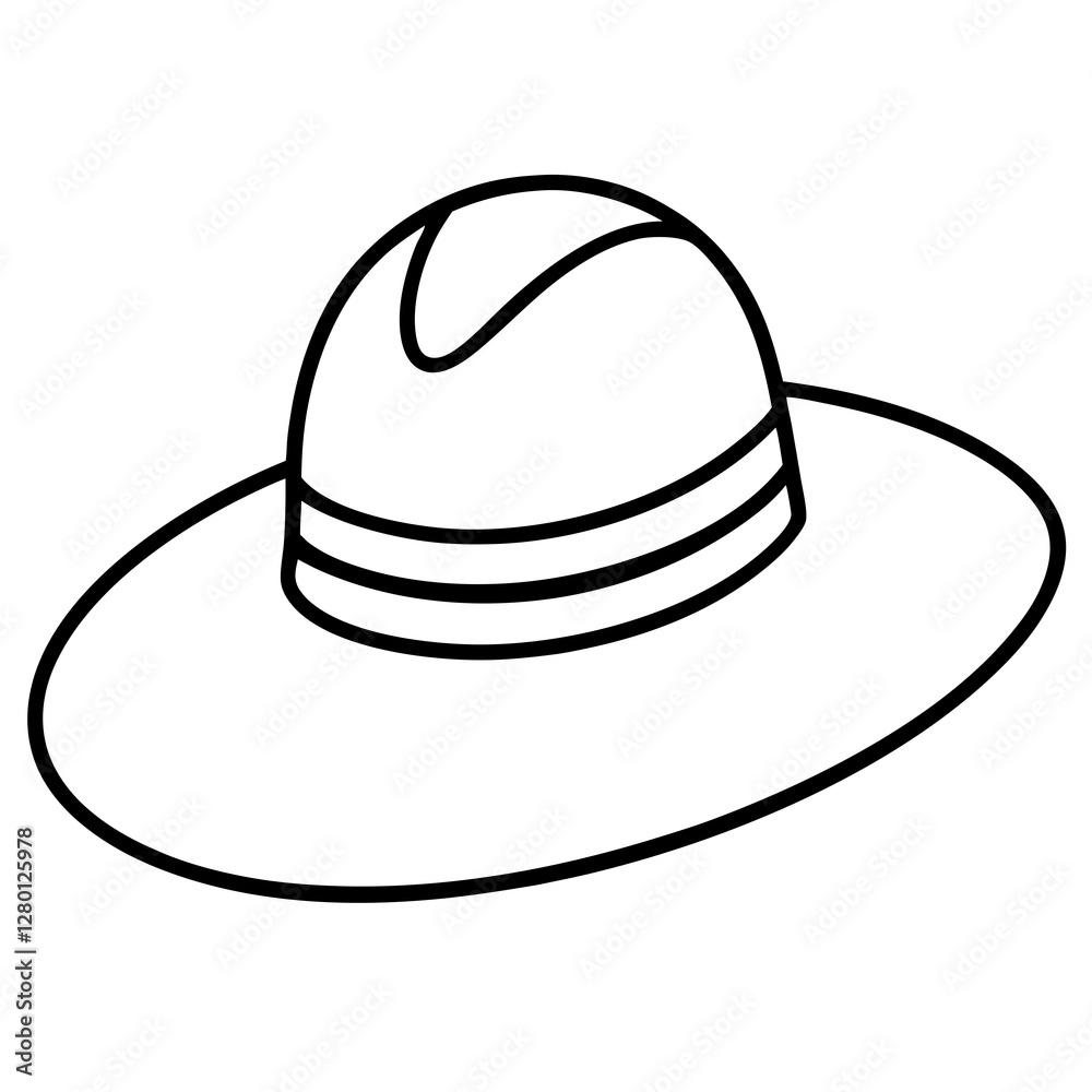 Sun Hat Outline Design on White Background Sun Hat Outline Design on White Background