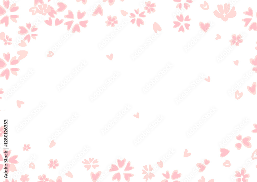 桜の花びらが舞い散るかわいいイラストの背景フレーム 桜の花びらが舞い散るかわいいイラストの背景フレーム