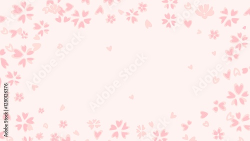 桜の花びらが舞い散るかわいいイラストの背景フレーム